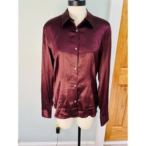 Banana Republic Stretch Silk Button Up Shirt Burgundy LG Career Office Classic